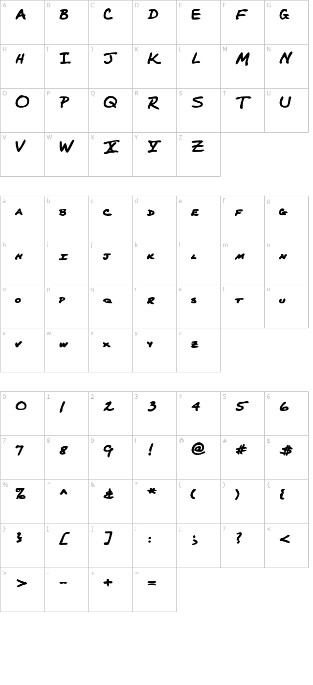 PerkinsHand Bold character map