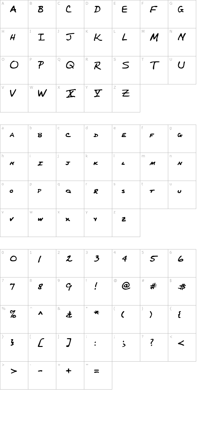 PerkinsHand Regular character map