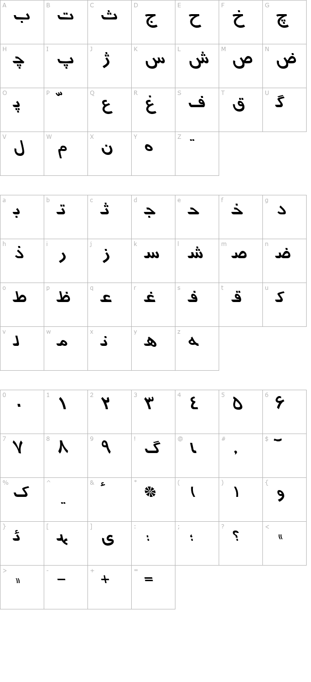 Persian7TypewriterSSK Italic character map