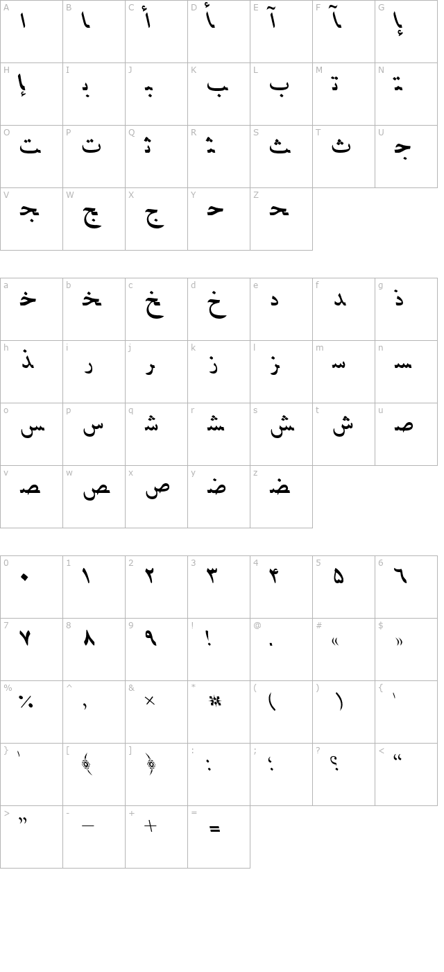 persianlotosssk-italic character map