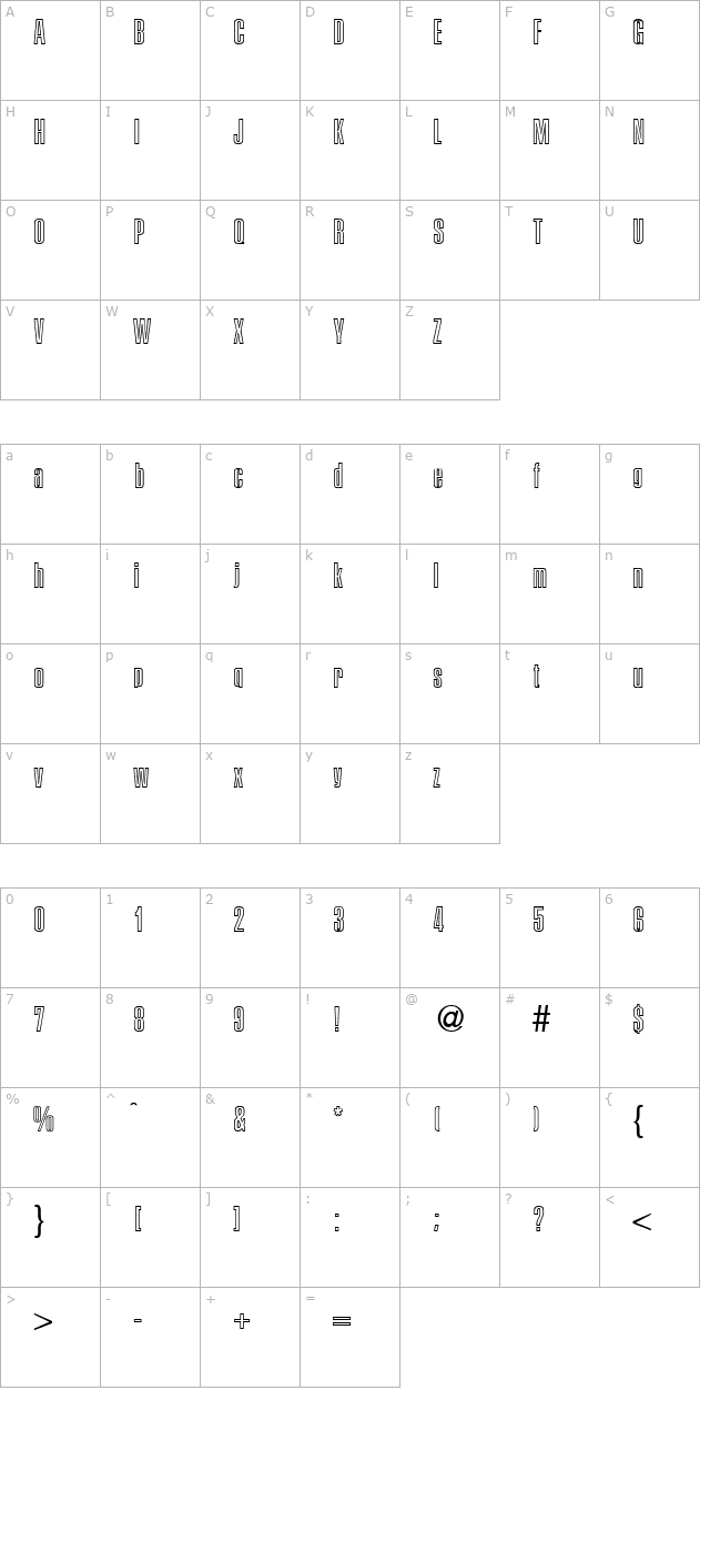 persistentoutline-bold character map