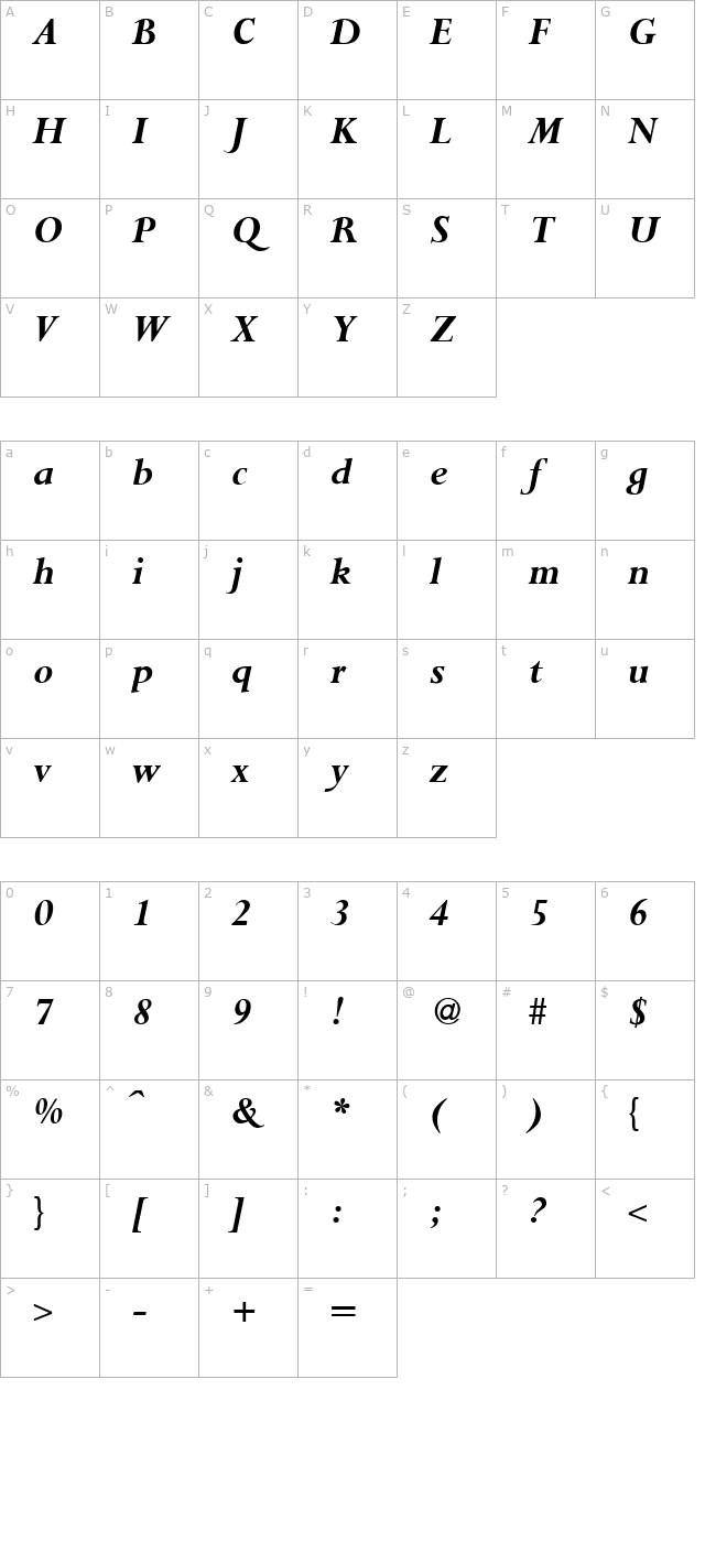 perspective-bolditalic character map