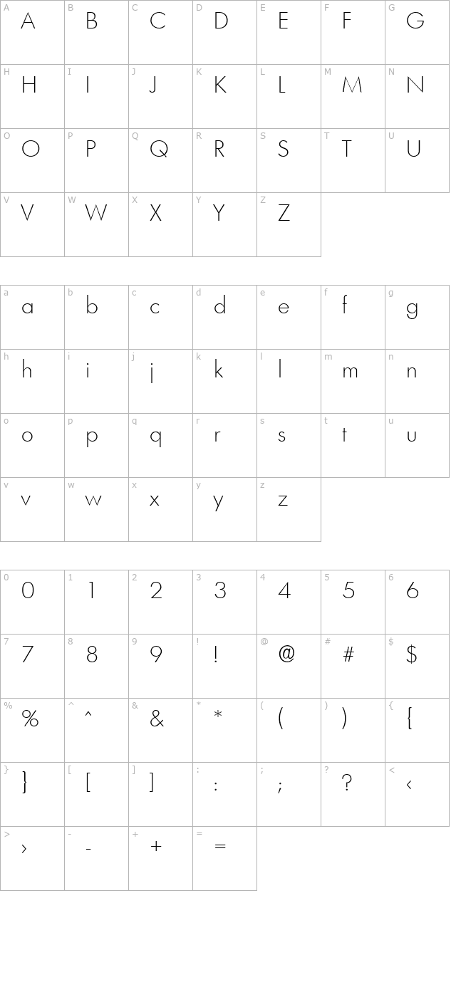 PeterBecker-ExtraLight character map