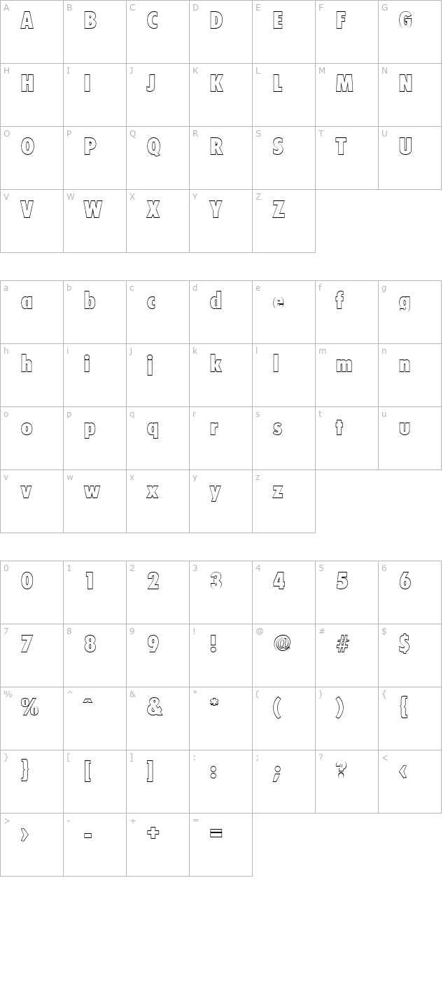 PeterBeckerCondOutline-ExtraBold-Regular character map