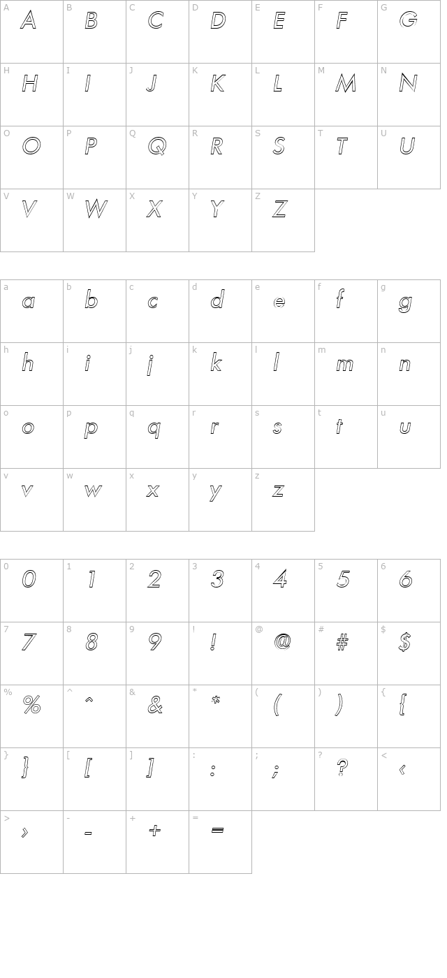 PeterBeckerOutline-Italic character map
