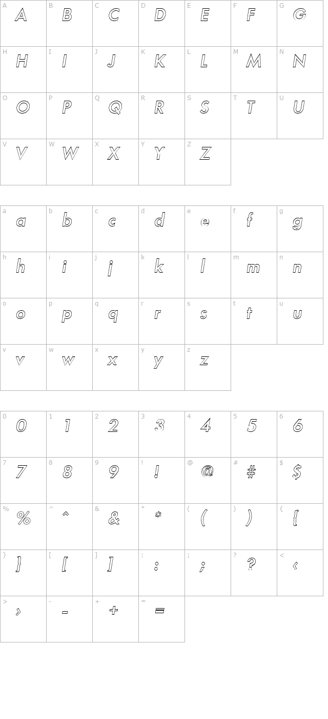 PeterBeckerOutline-Medium-Italic character map