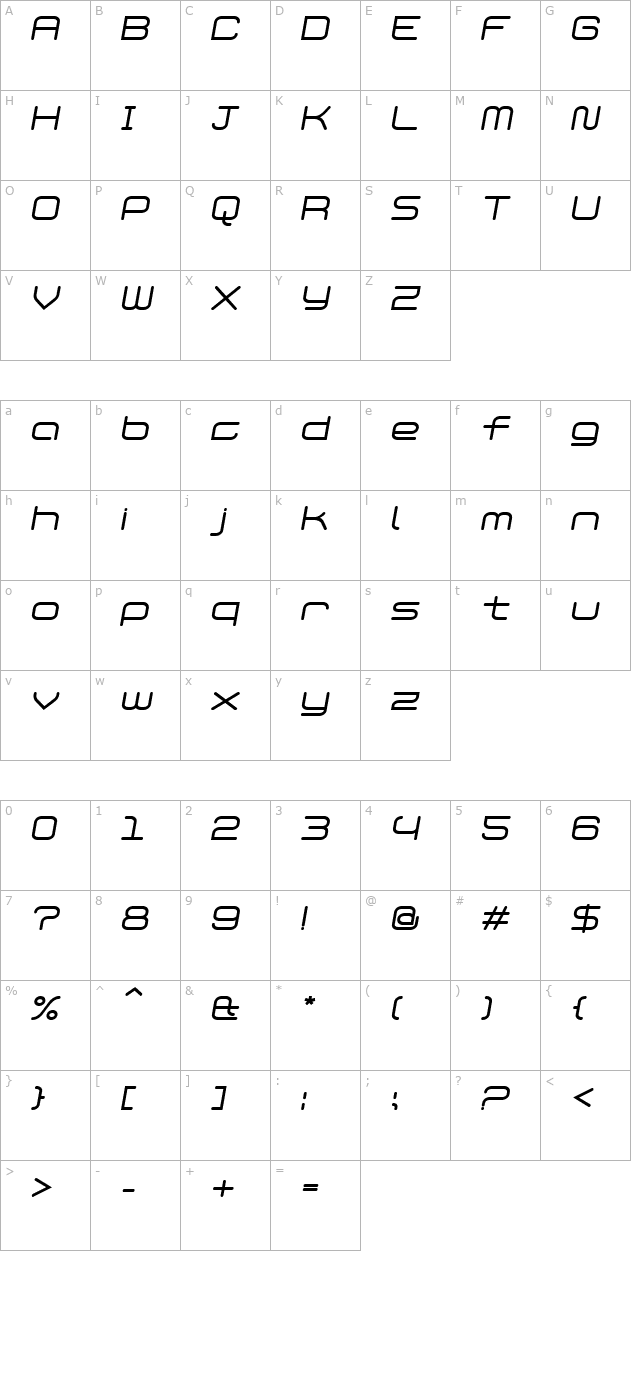 phantomregular-italic character map