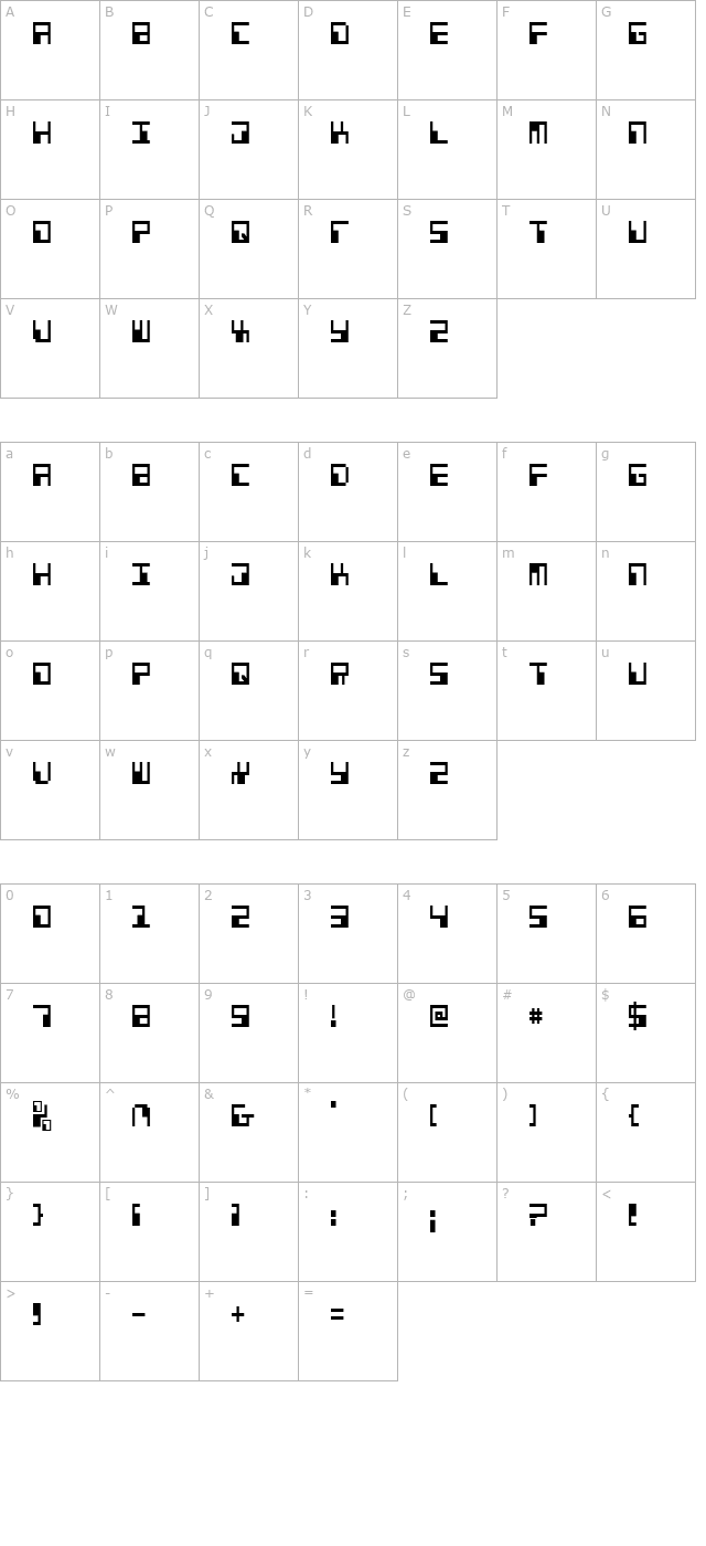 Phaser Bank Condensed character map