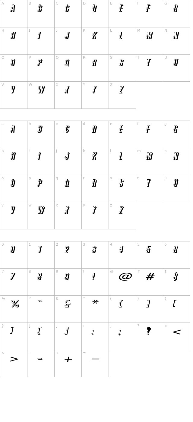 Phoenix Extended Italic character map