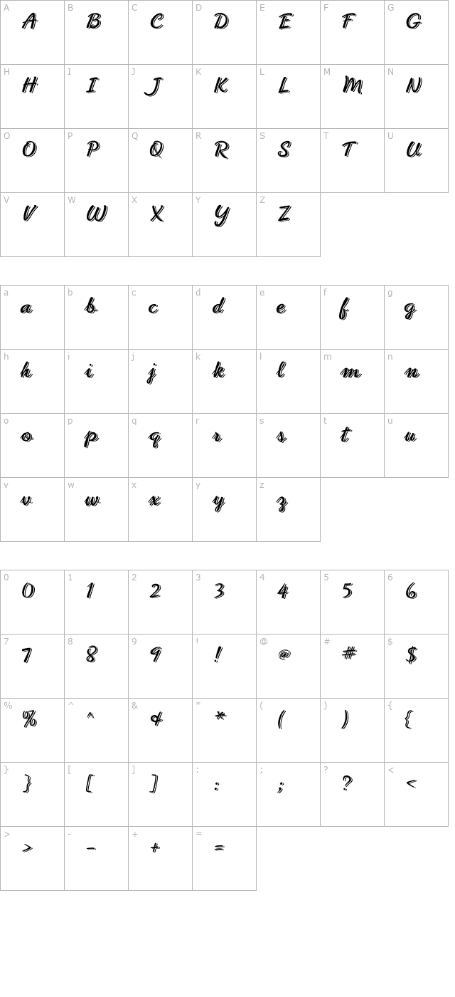 phoenixscript-upr-shadowed character map