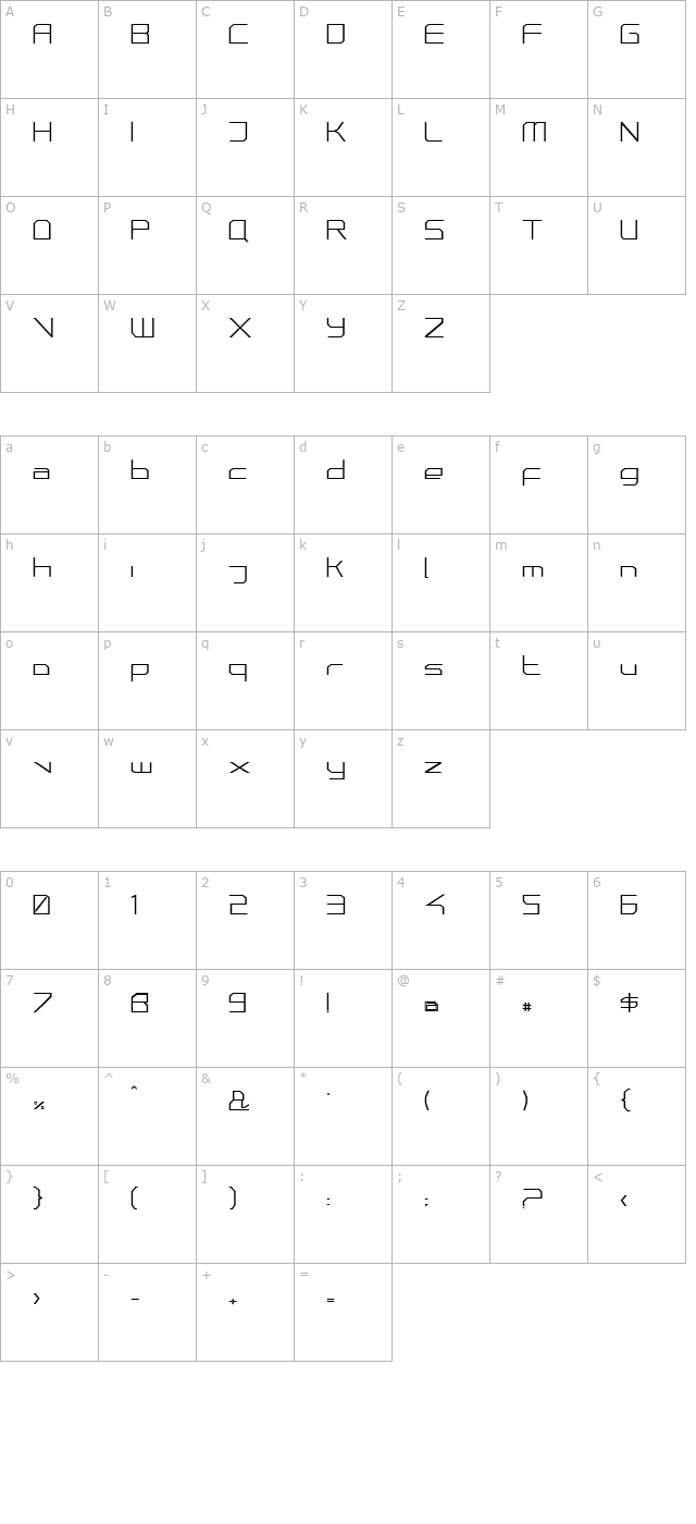 phuturesqrdclsd-bold character map