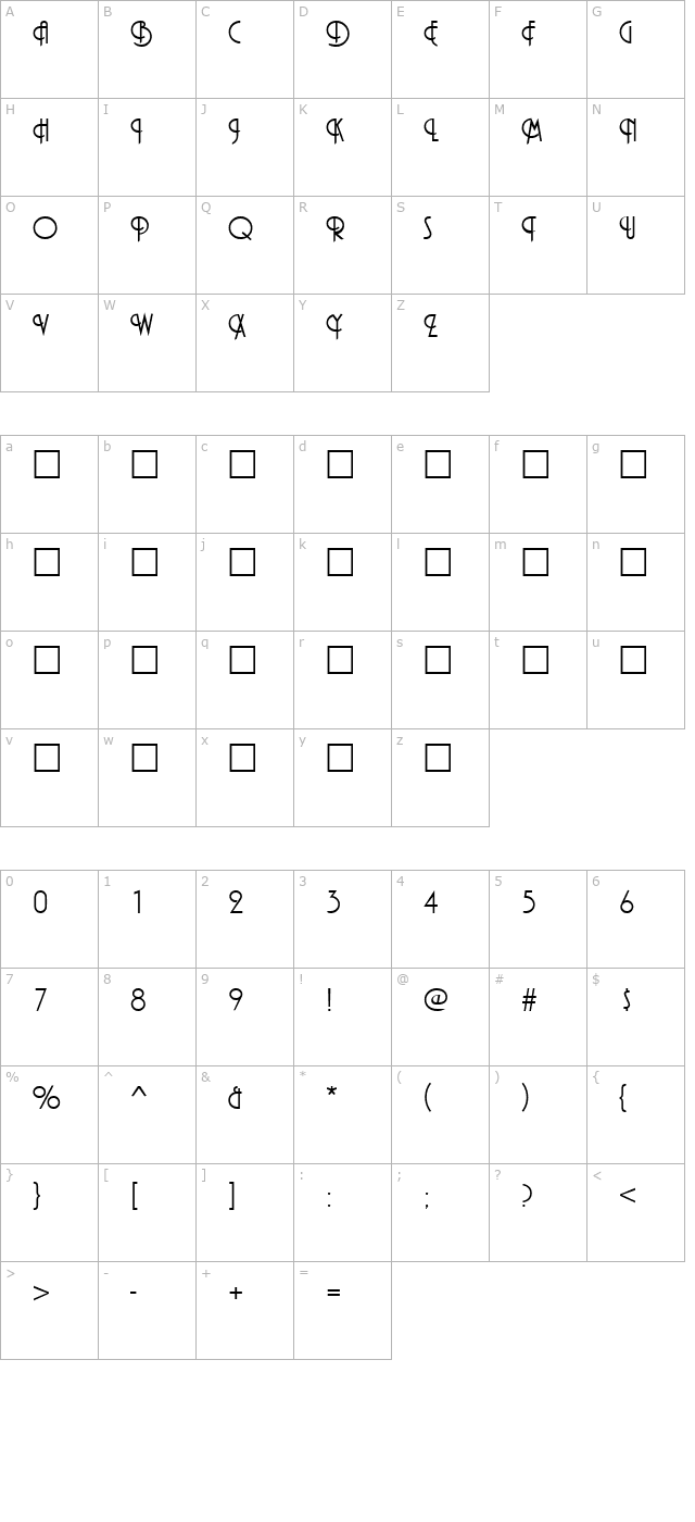 PiazzaInitials Regular character map