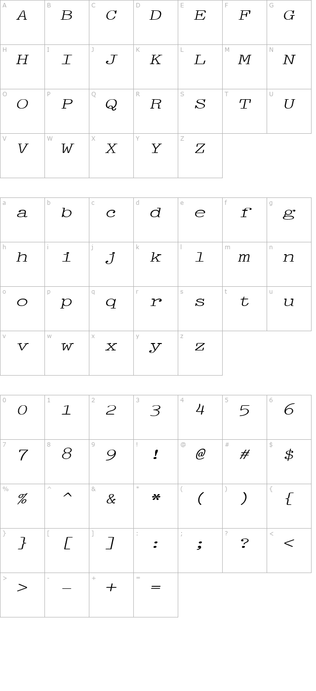 picaextended-italic character map