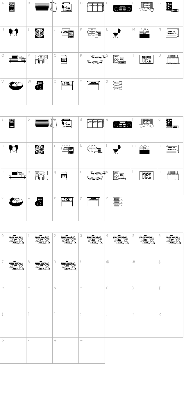 Picnics & Parties JL character map