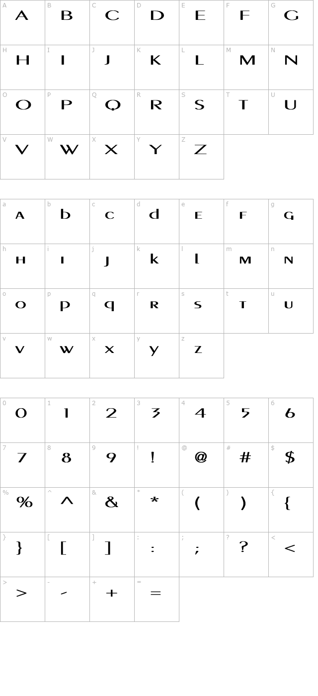 PigNoseTyp Bold character map