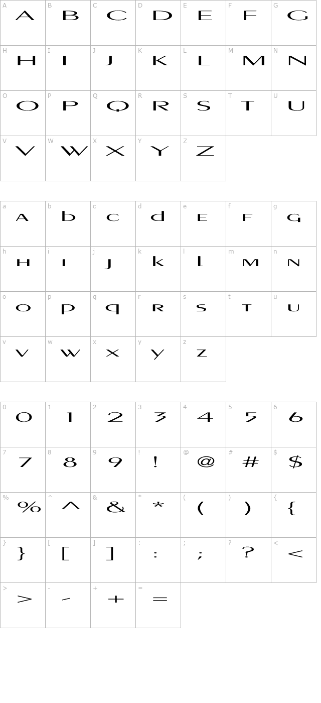 PigNoseTyp Ex character map