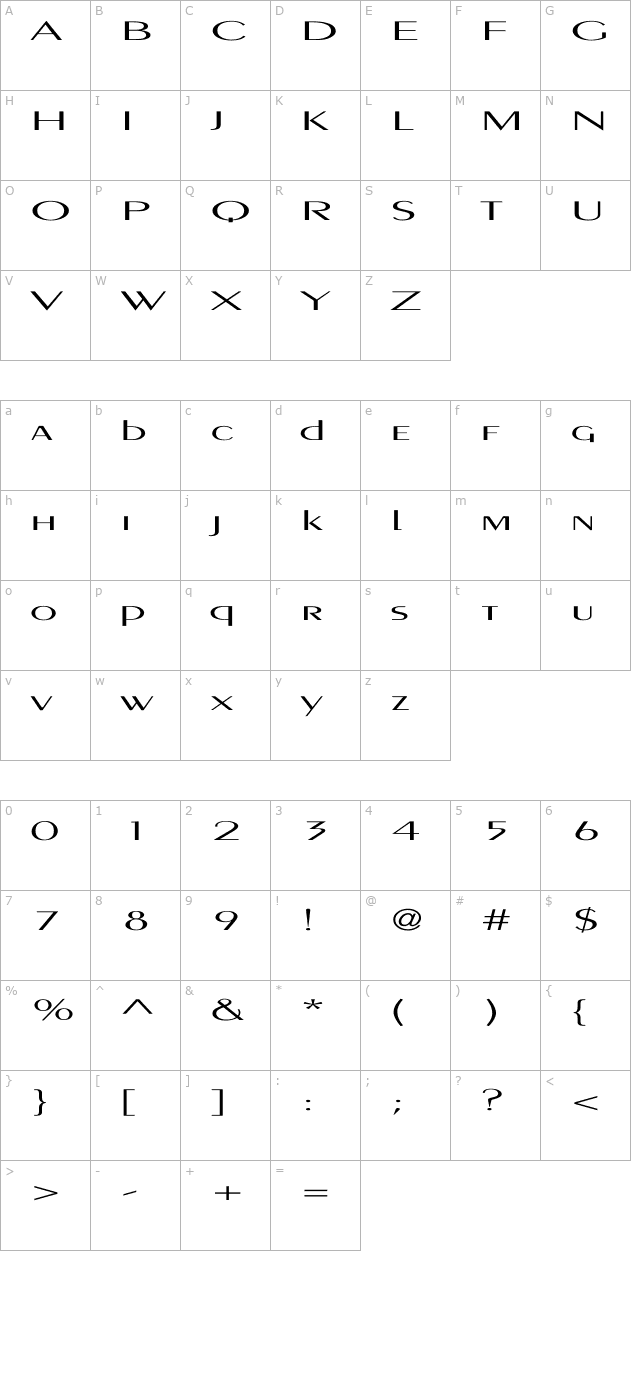 pignosetyp-wd character map