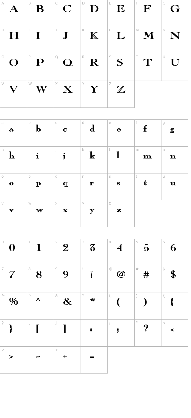 pinchi-bold character map