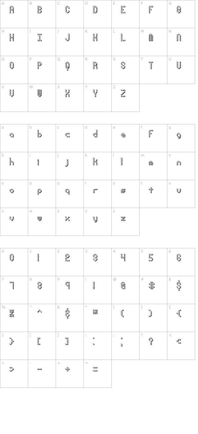 Pindown X BRK character map