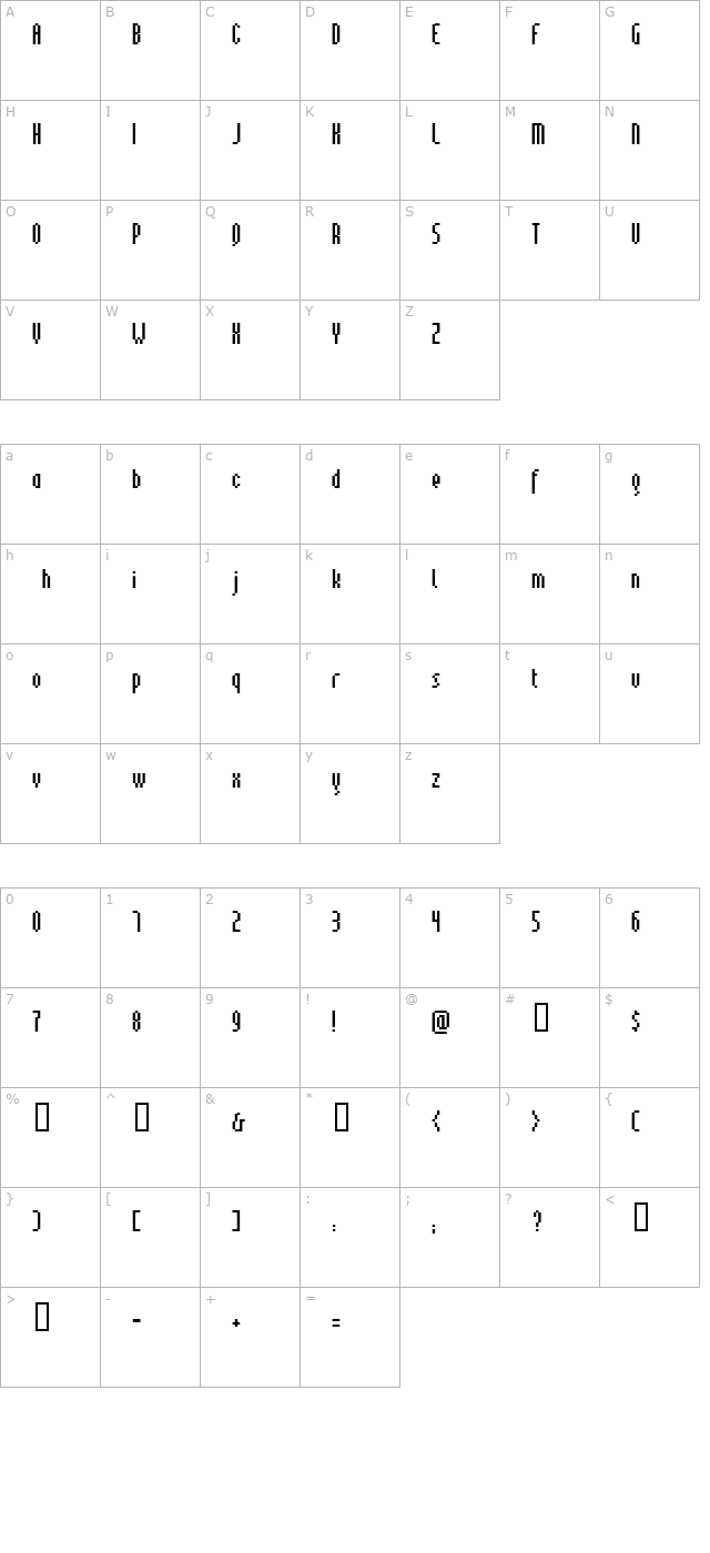 pinx Bold character map