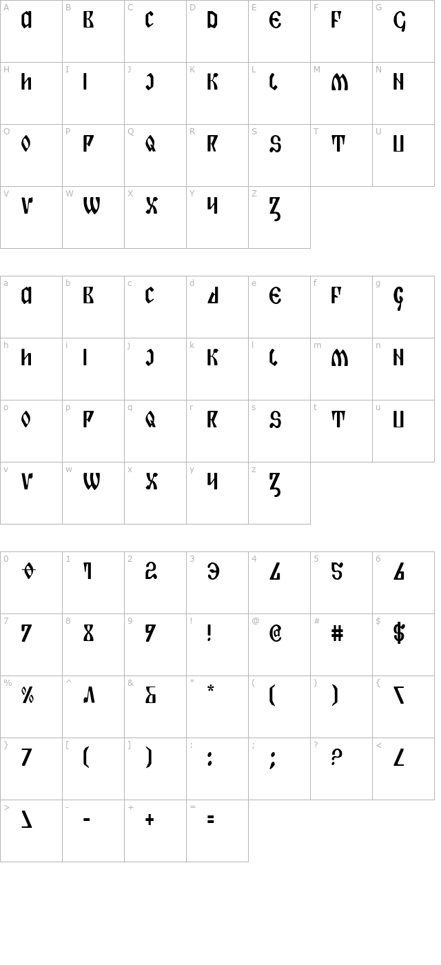 Piper Pie Condensed character map