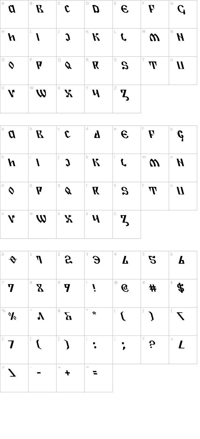 Piper Pie Leftalic character map