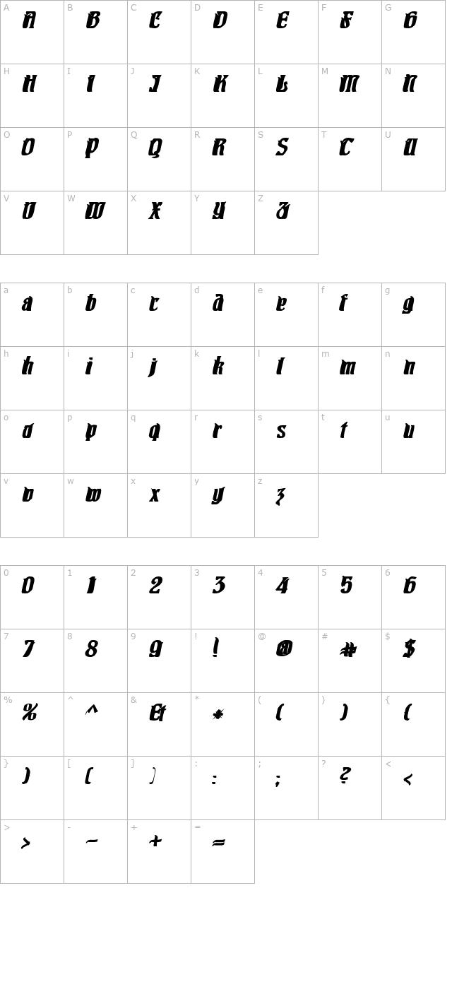 pittoresk-bold-oblique character map