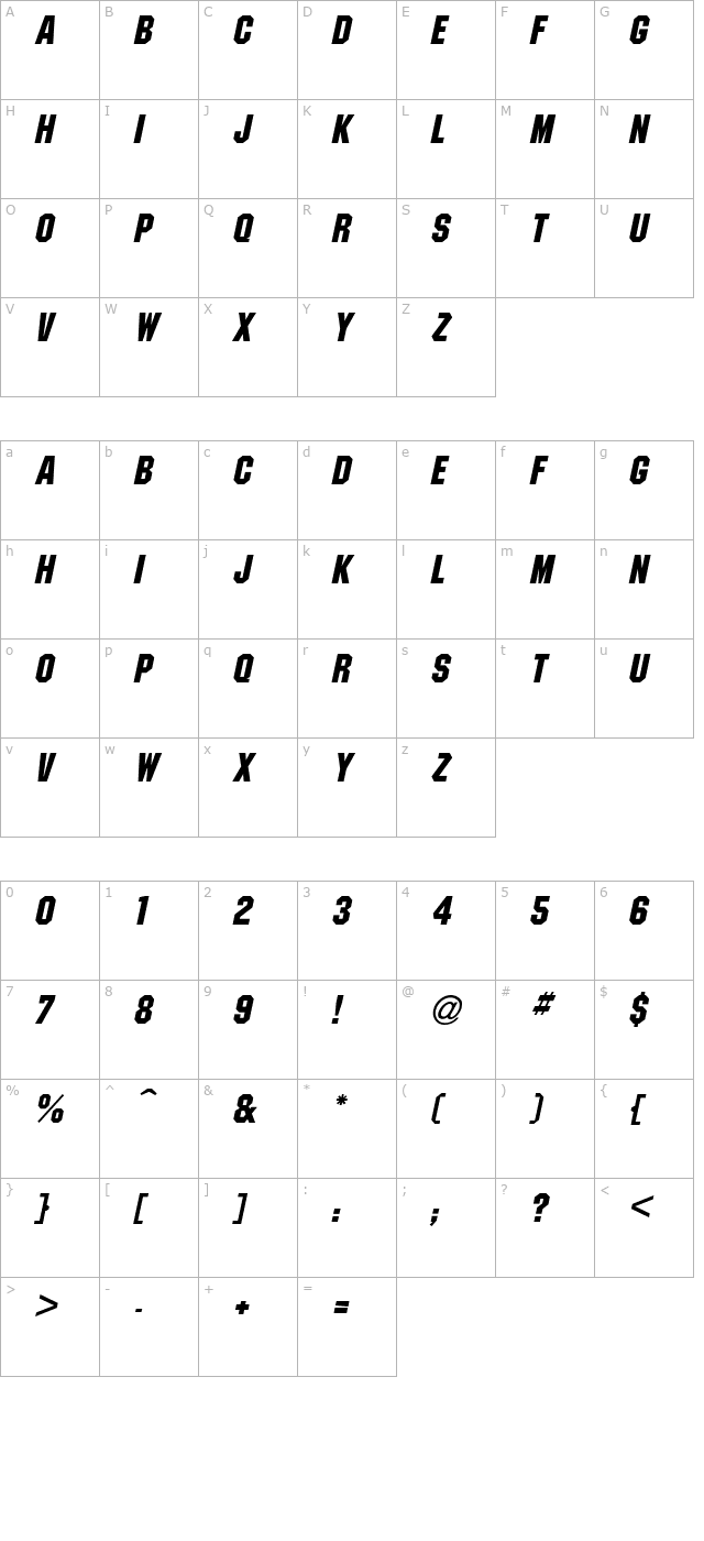 Pittsburgh Oblique character map