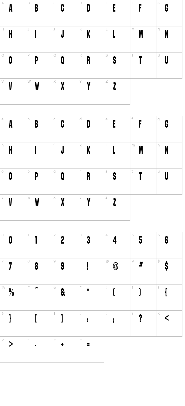 PittsburghCondensed character map