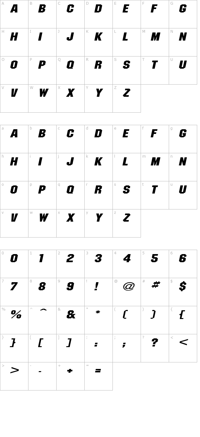 pittsburghextended-oblique character map