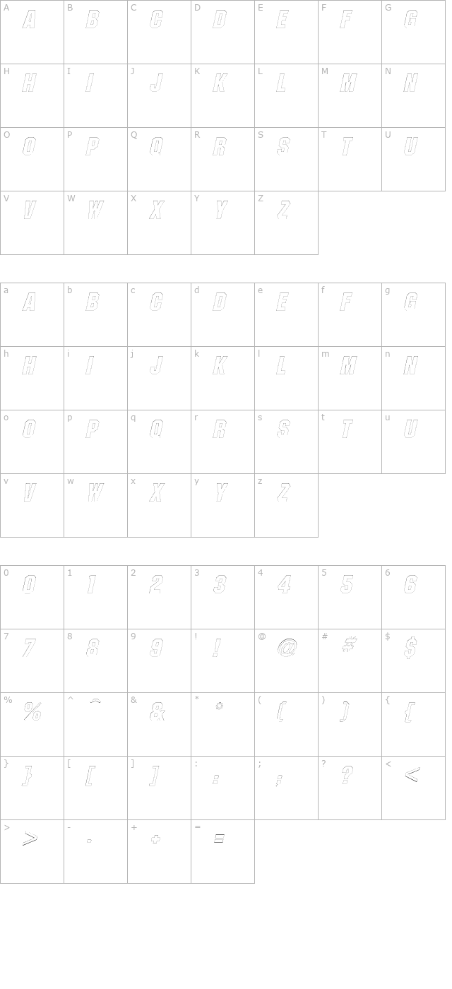 pittsburghoutline-oblique character map