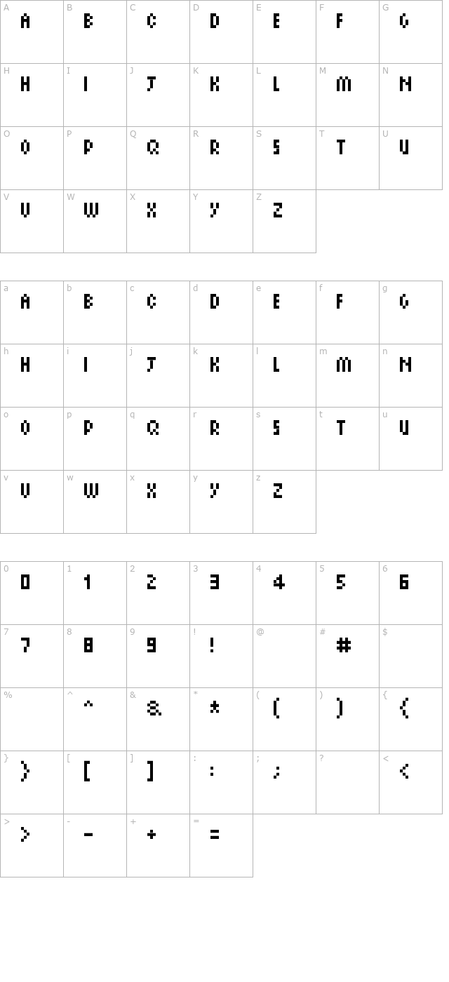 PixelSix14 character map