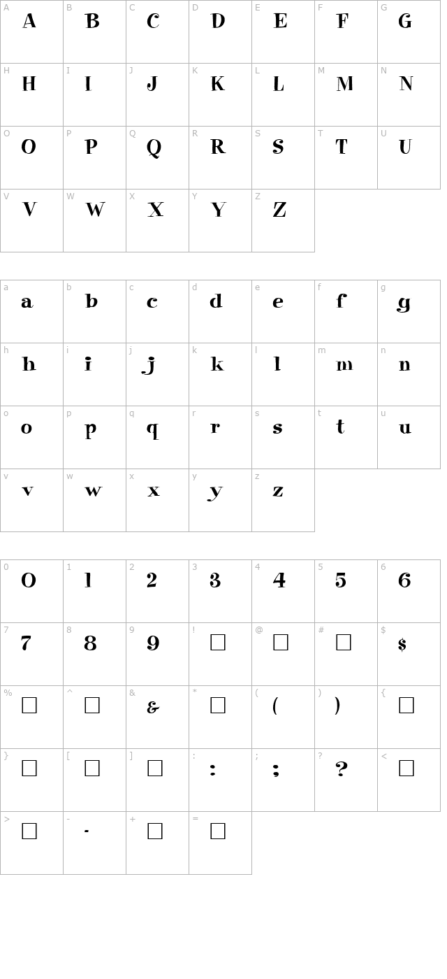 pixie-regular character map