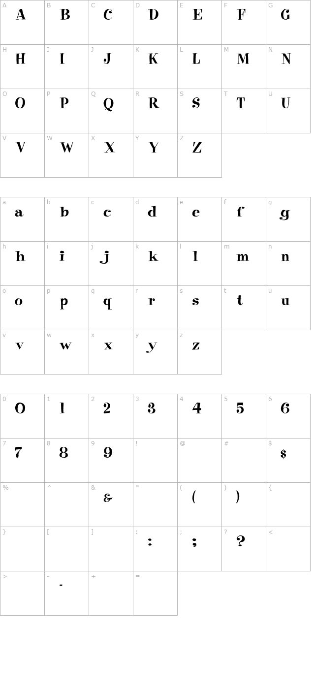 PixieFont character map