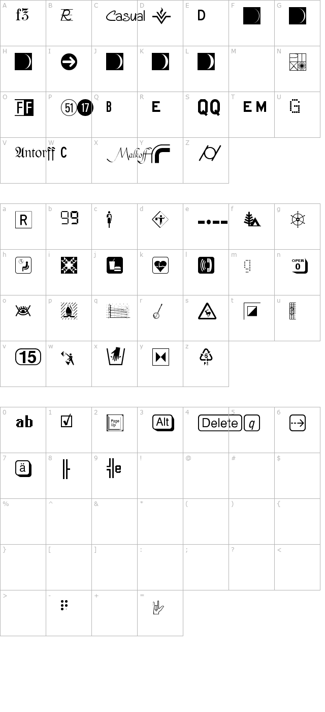 PIXymbolsDingbatsBold character map