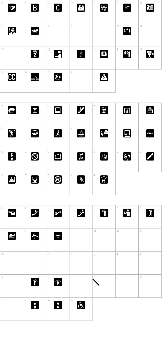 PIXymbolsHotelBlack-Roman character map