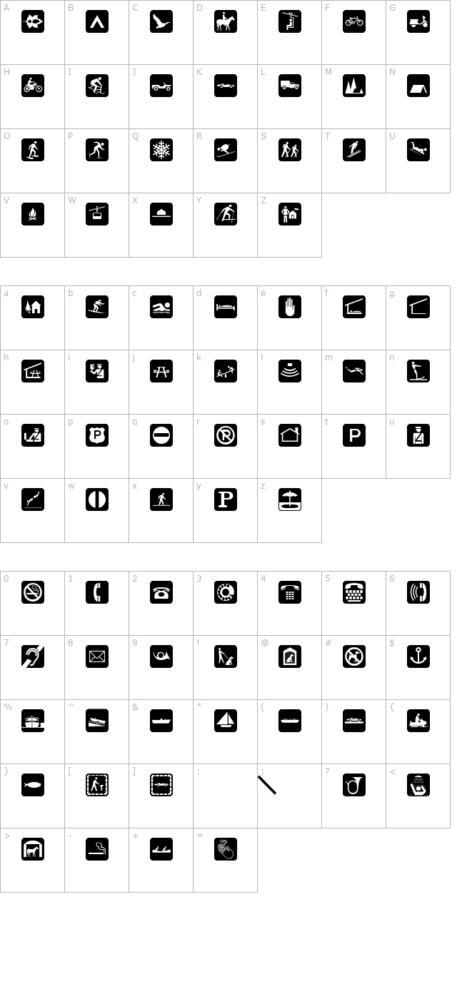 pixymbolstravelblack-italic character map