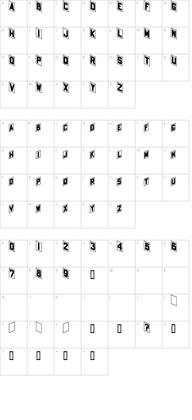 Placecard Bold character map