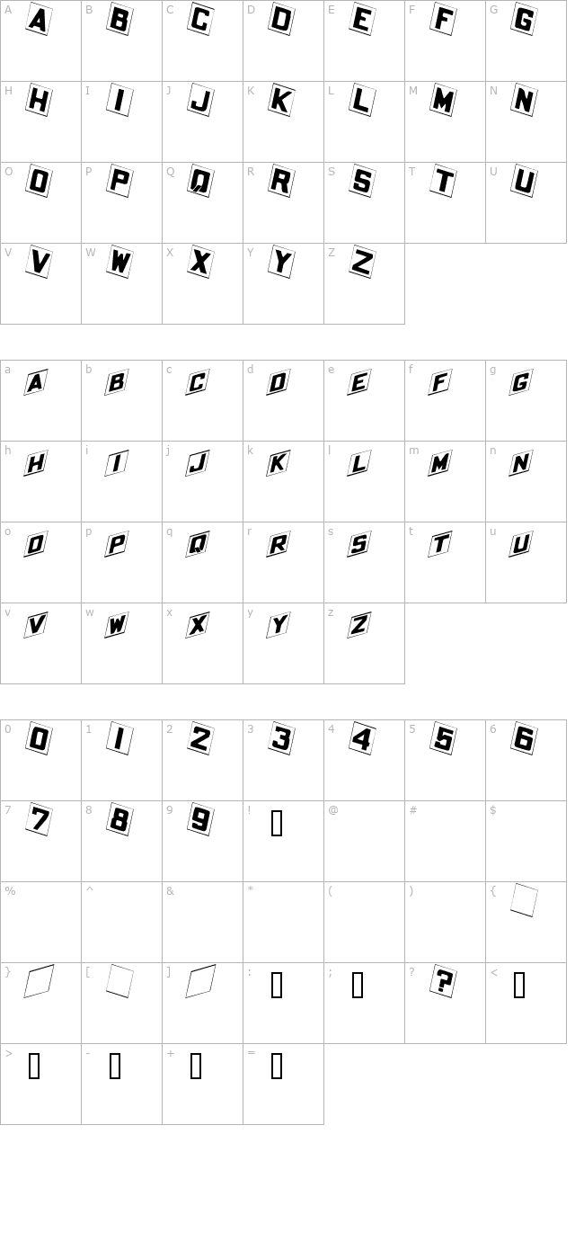 placecardextended-italic character map