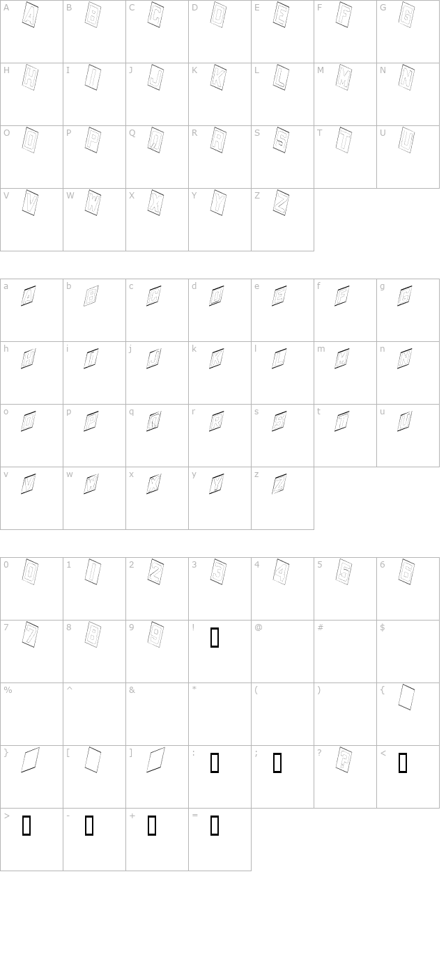 PlacecardOutline Italic character map