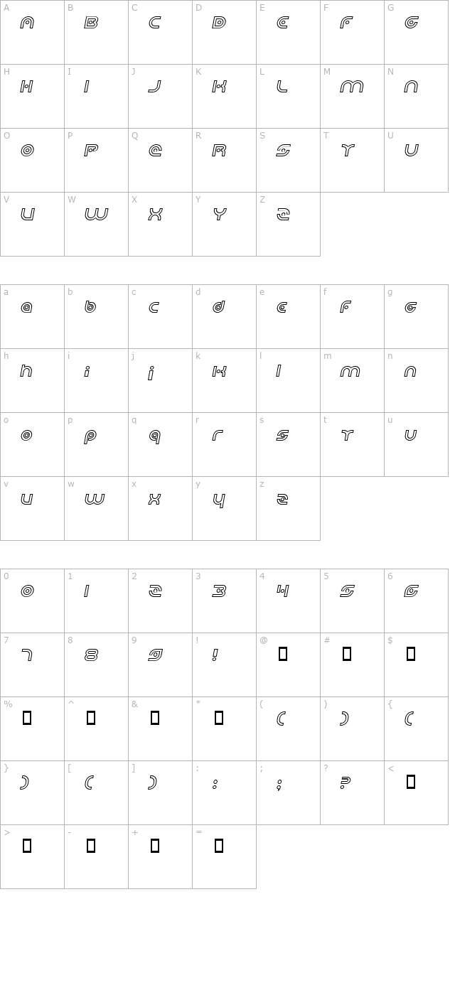 Planetary Orbiter Outline Bold Italic character map