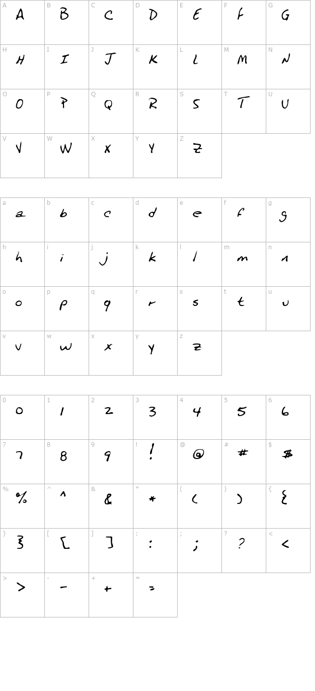 Plano Regular character map