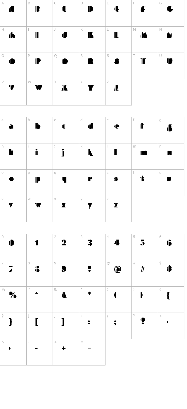 Playce Regular character map