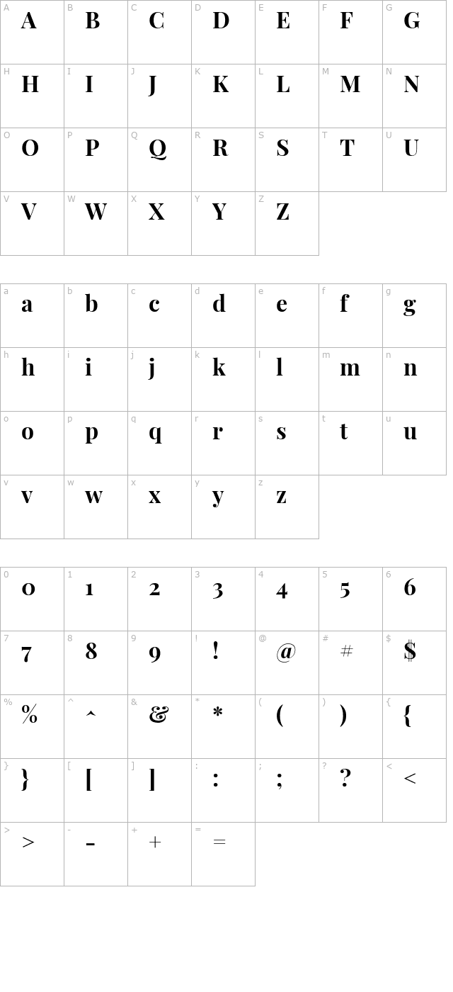 Playfair Display Bold character map