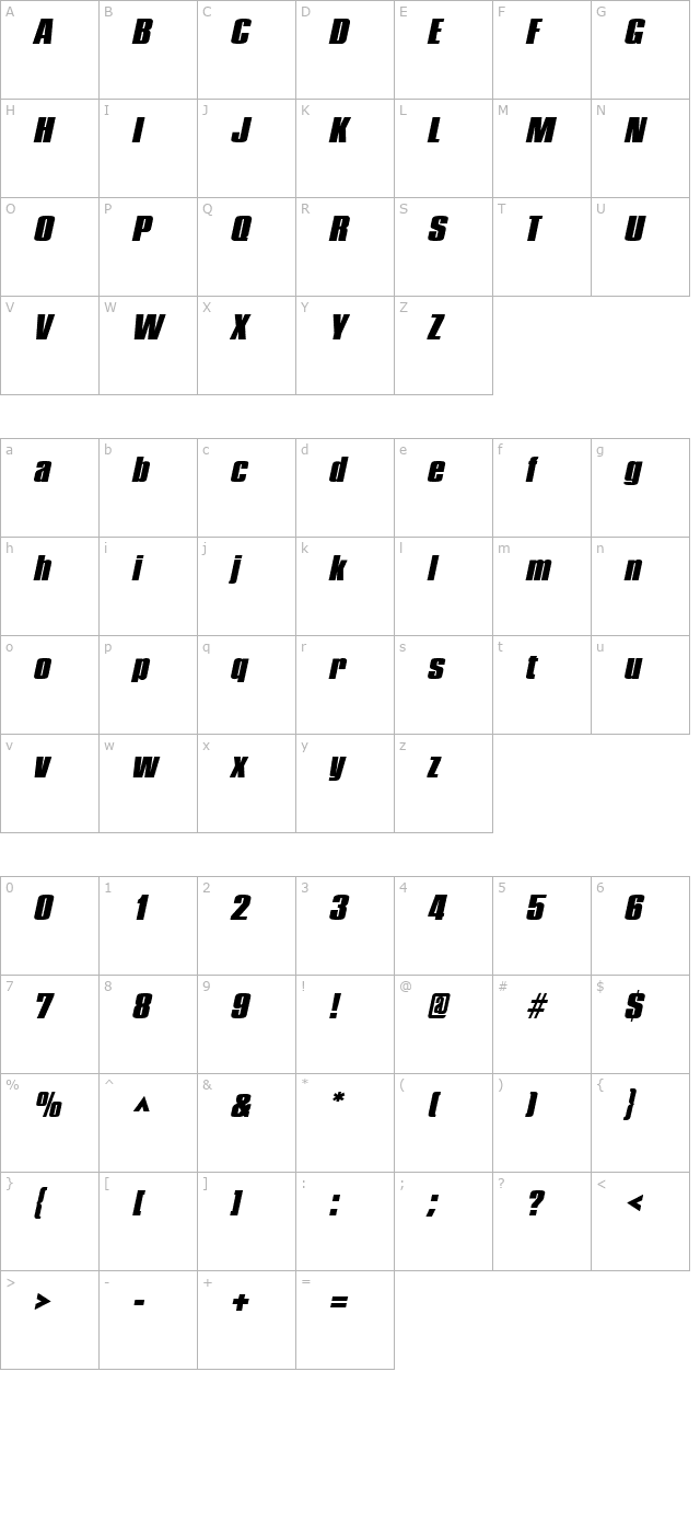 PledgeBlack Italic character map