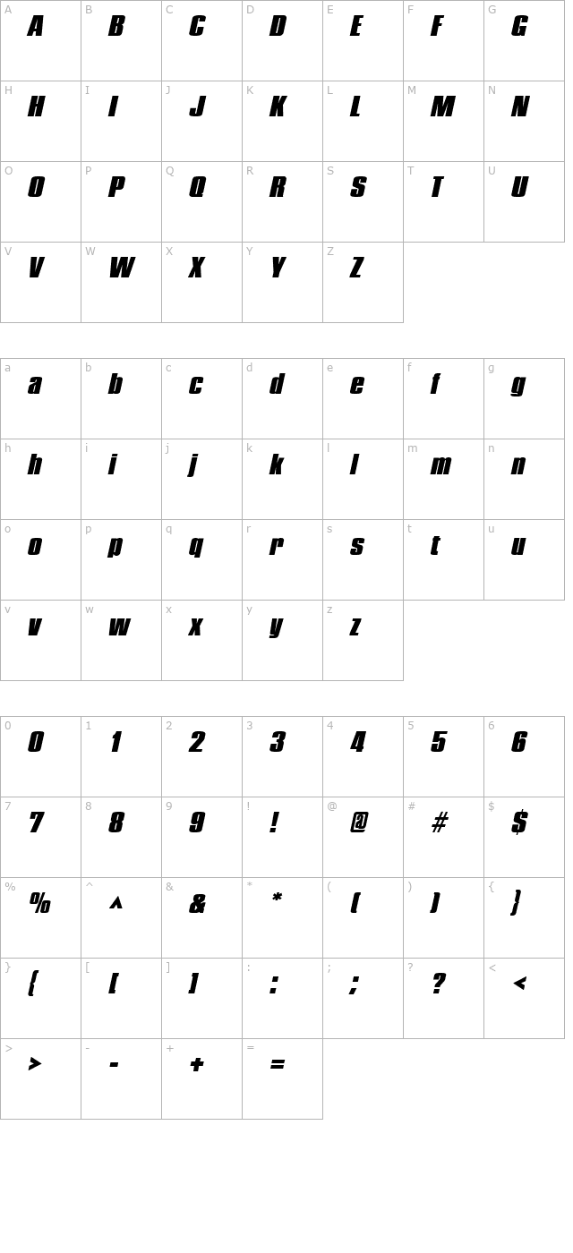 pledgeblack-italic character map