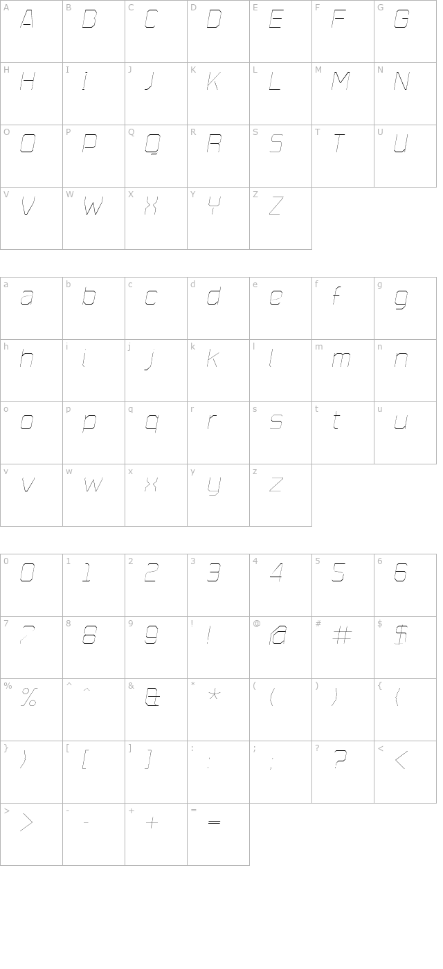 plottalightitalic character map