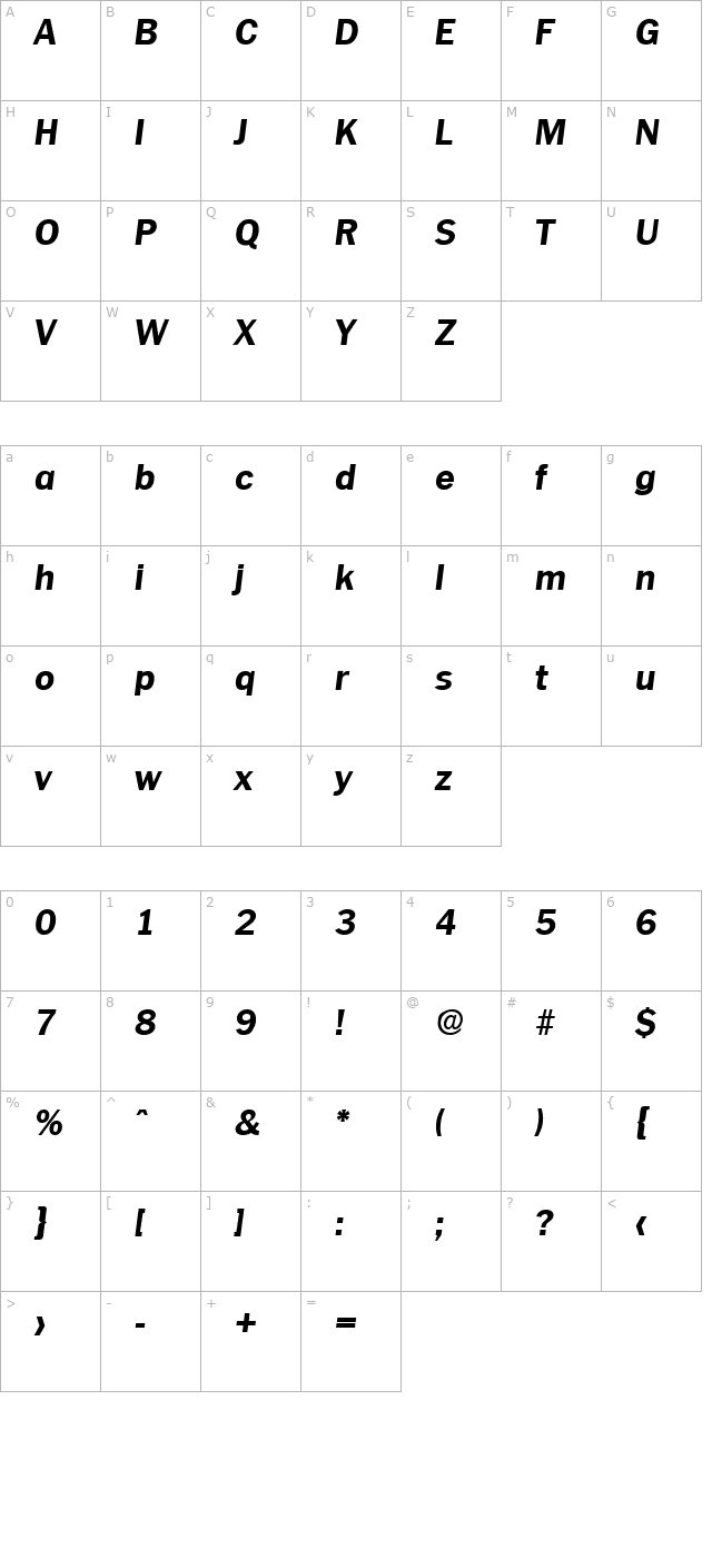 Plymouth-BoldIta character map