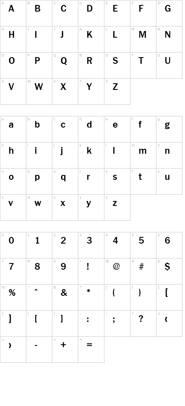 plymouth-demibold character map