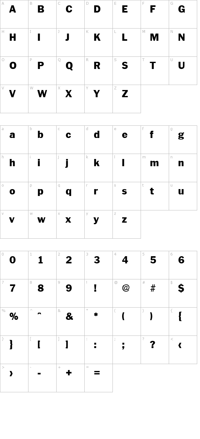 Plymouth-ExtraBold character map